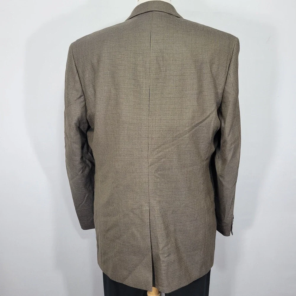 Lauren Ralph Lauren Men's Sport Coat Blazer Brown Houndstooth Silk Wool Size 44L